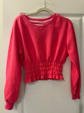 Maeve Anthropologie Pink Smocked Waist Crop Sweatshirt Top XS